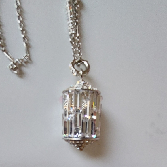 Sutra Prayer Wheel Insp Crystal Rondell Stations 36" Necklace~ Rhodium Plated. - Picture 4 of 7